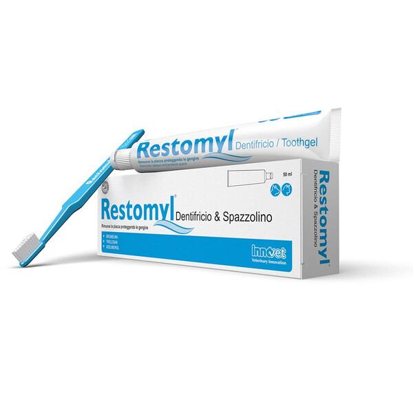 Innovet Restomyl Dentifricio E Spazzolino Extra Soft Igiene Orale Cani e Gatti