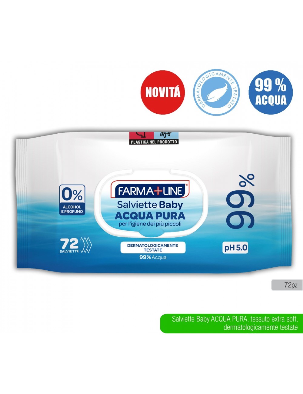 Farmaline Salviette Con Popup 99% Acqua 72 Pezzi