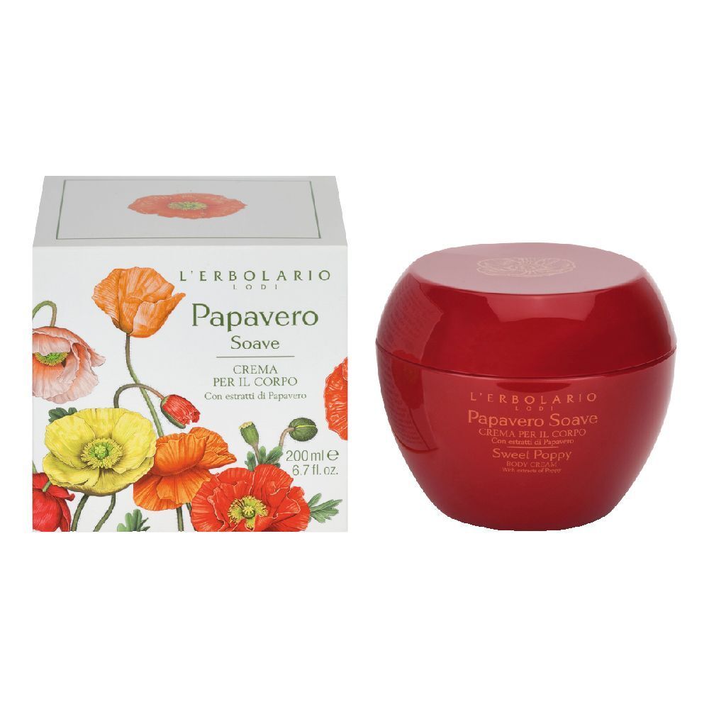 L'Erbolario Papavero Soave - Crema corpo nutriente ed elasticizzante per la pelle secca, 200 ml