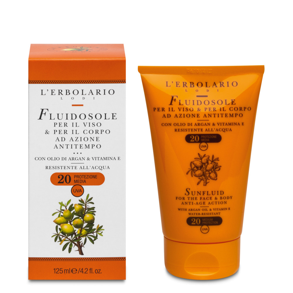 L'Erbolario FluidoSole SPF20 Viso e Corpo Crema Solare Anti-tempo, 125 ml