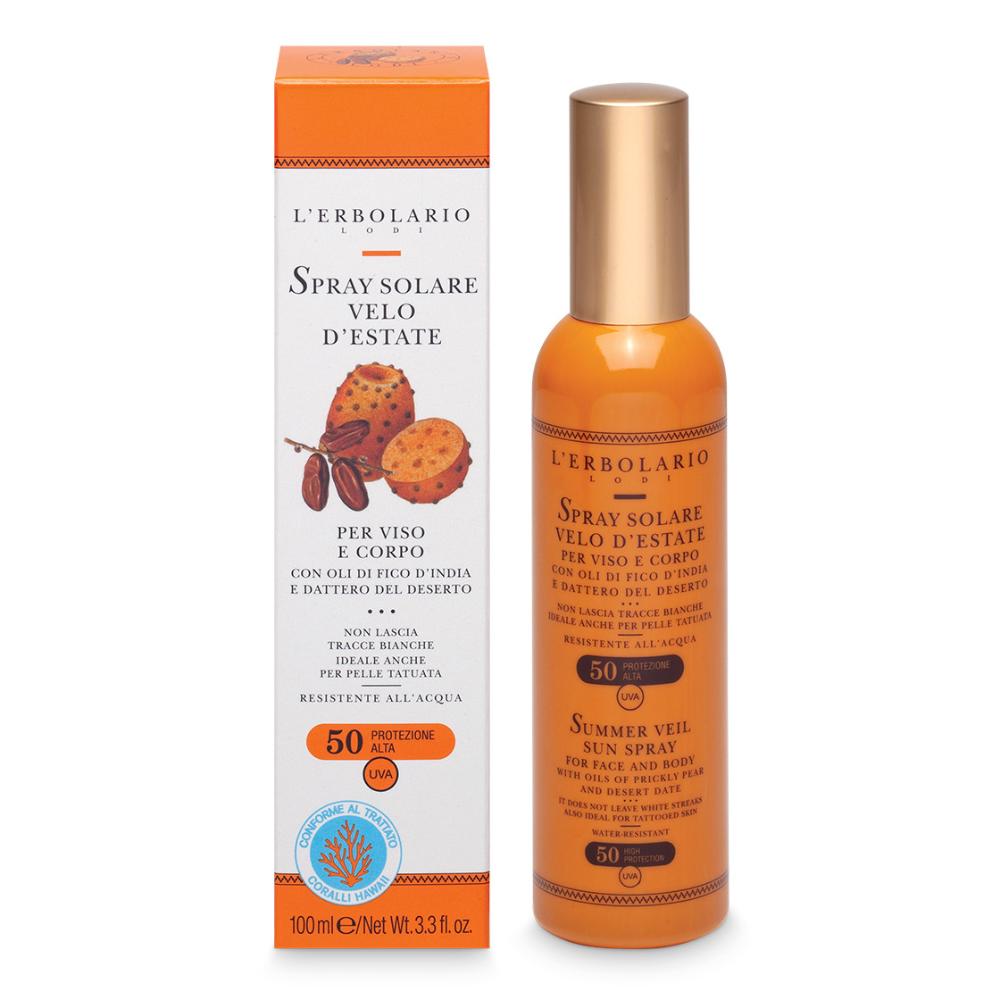 L'Erbolario Solari - Spray Solare Velo d'Estate SPF50 Viso e Corpo, 100ml