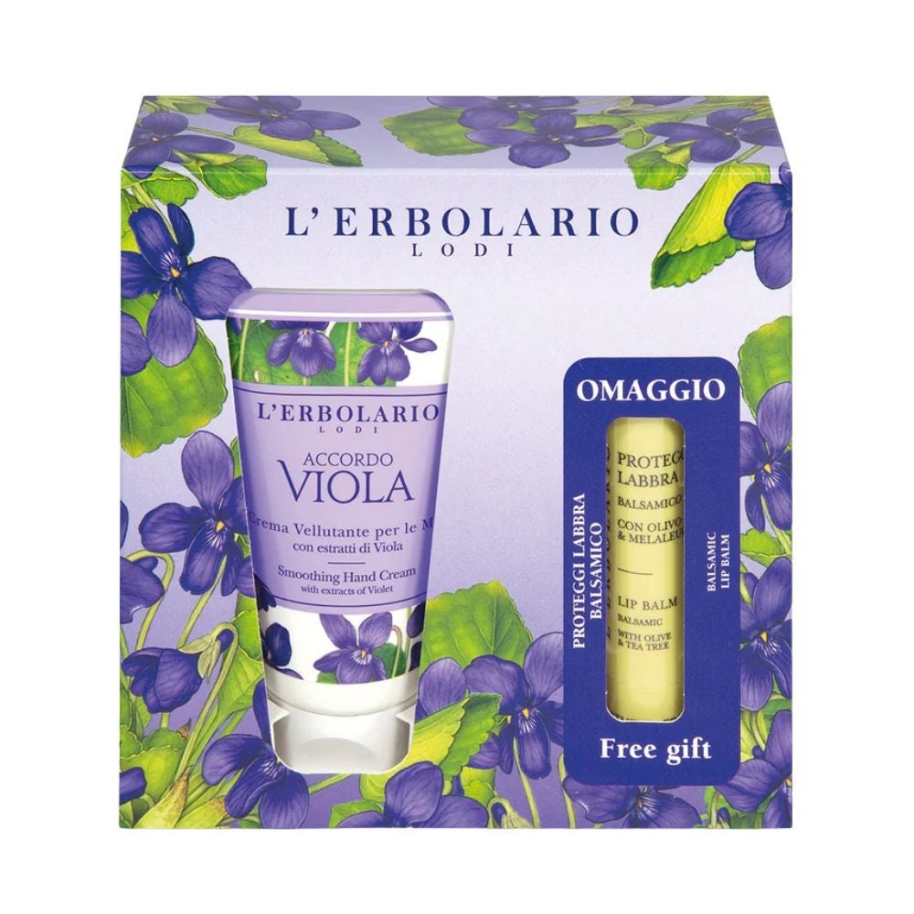 L'Erbolario Accordo Viola Cofanetto con crema mani e balsamo labbra per idratare, 75 ml e 4,5 ml