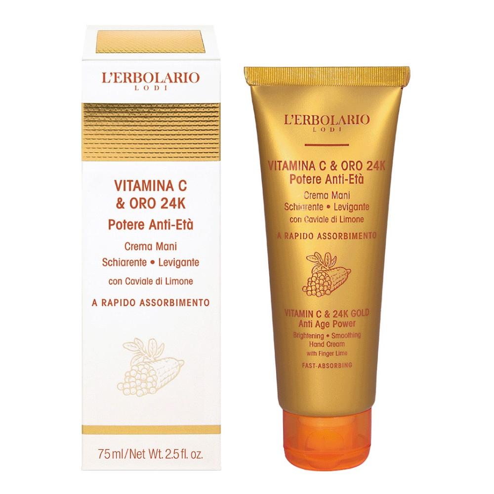 L'Erbolario Vitamina C & Oro 24K - Crema mani schiarente e levigante per le macchie, 75 ml