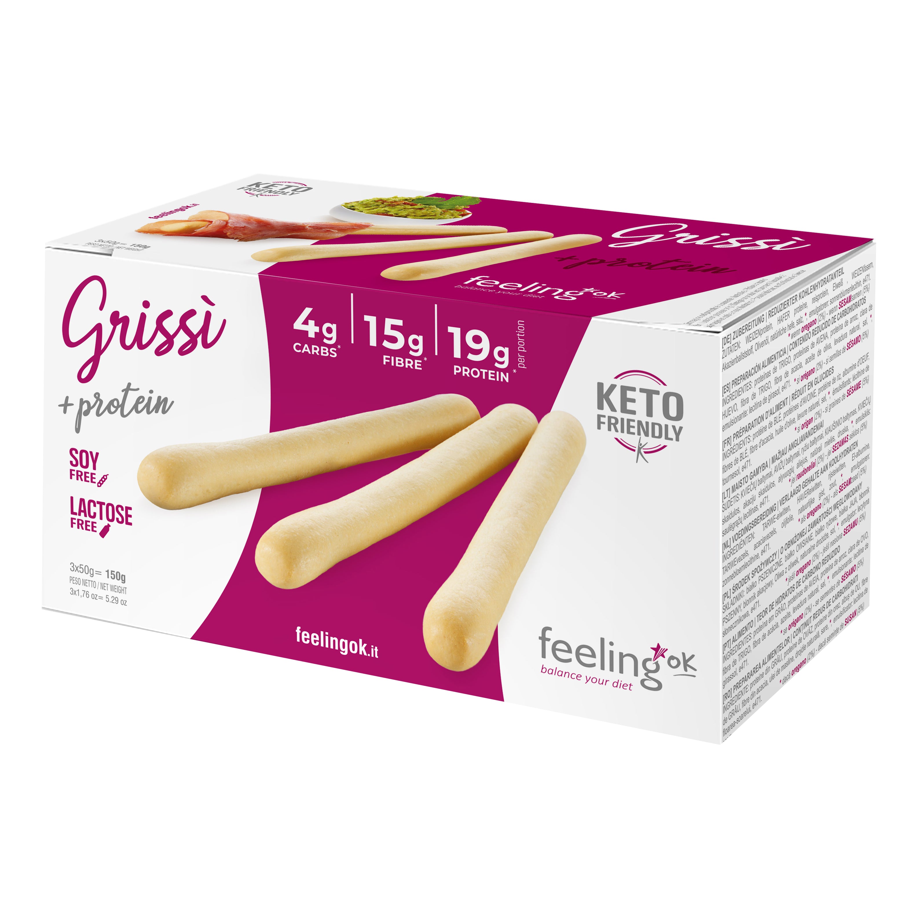 Feelingok +Protein Grissì Natural | Grissino Proteico Low-Carb | 150 g