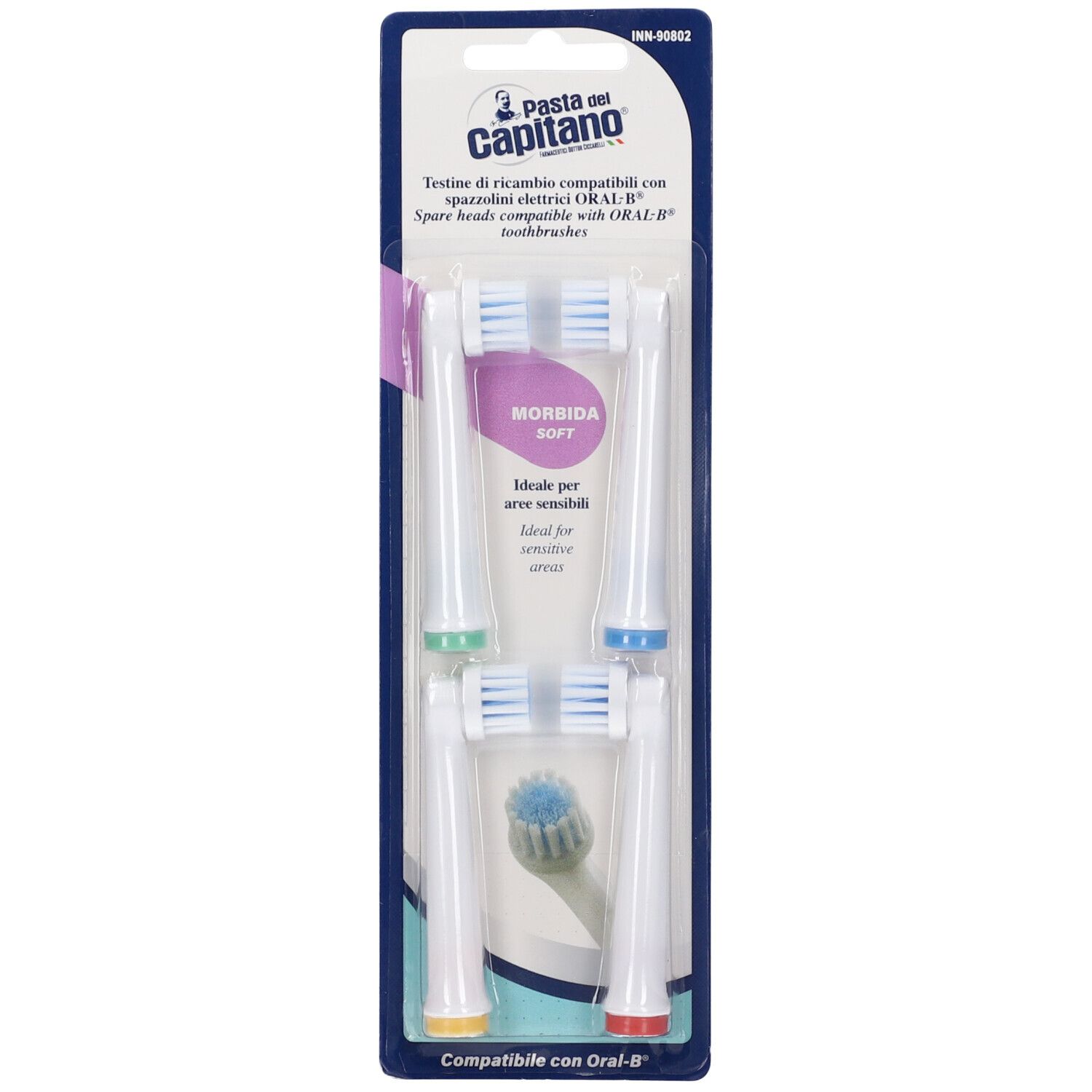 Pasta Del Capitano Testine Di Ricambio Compatibili Con Spazzolini Elettrici Oral-B Setole Regolari Setola Morbida 1 pz Spazzolino da denti
