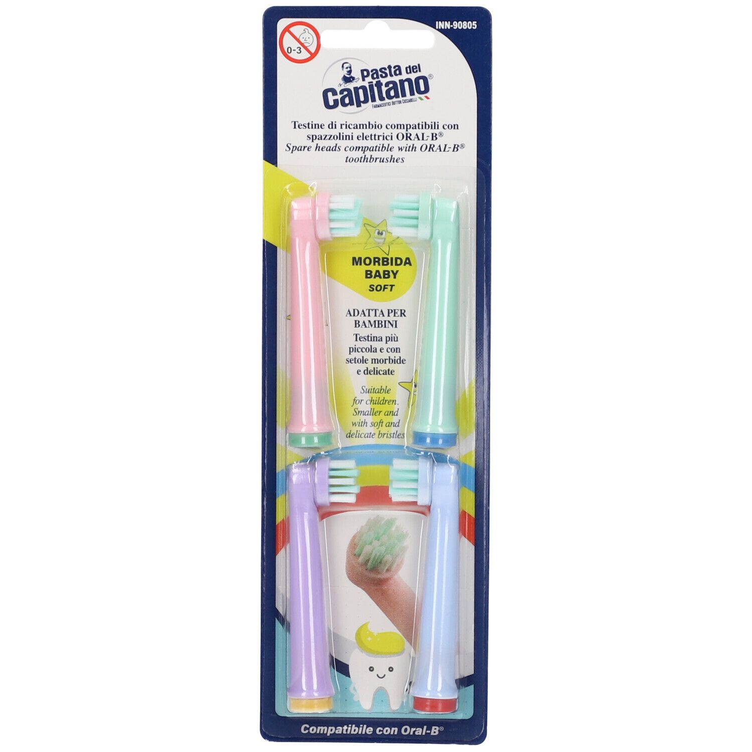 Pasta Del Capitano Testine Di Ricambio Baby Compatibili Con Spazzolini Elettrici Oral-B Setole Regolari Setola Morbida 1 pz Spazzolino da denti