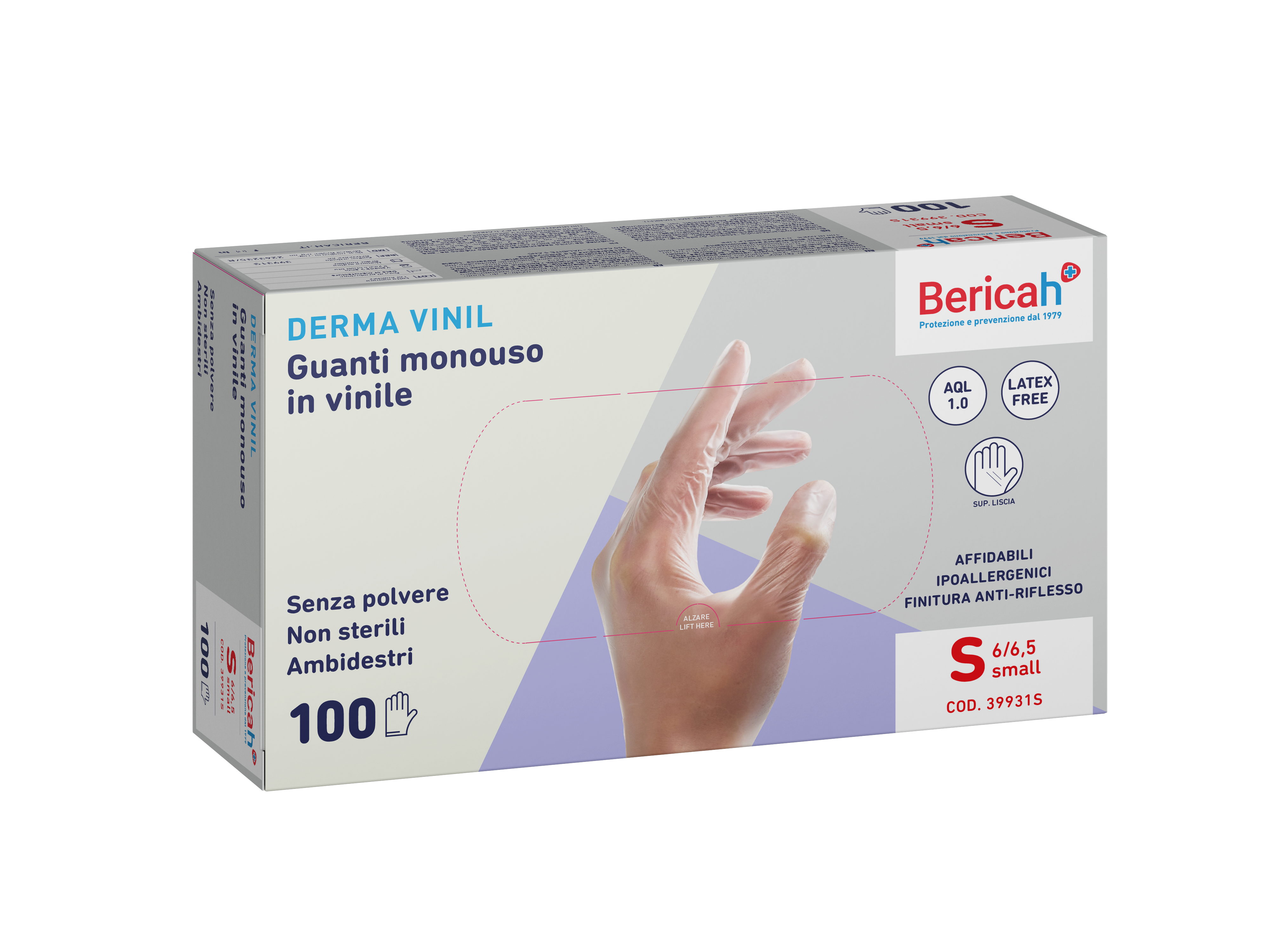 Guanto da esaminazione monouso non sterile in vinile senza polvere dermavinyl powder free taglia small misura 6-6,5 100 pezzi