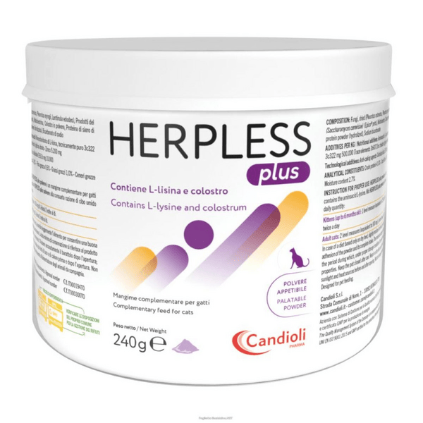 Candioli Herpless Plus Integratore Infezioni Herpes Polvere Gatti 240 Gr