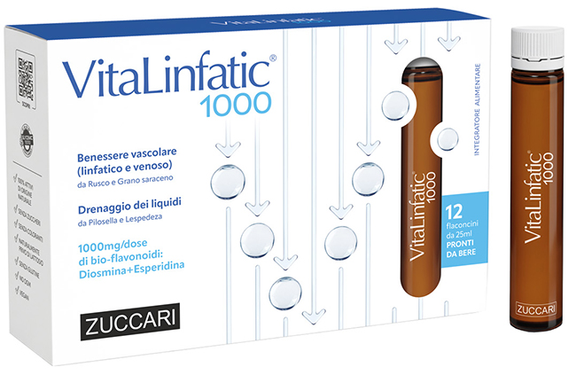 VitaLinfatic 1000 - Zuccari - 12 Flaconcini - Integratore Drenante e per il Microcircolo con Diosmina Micronizzata, Nopal e Rusco