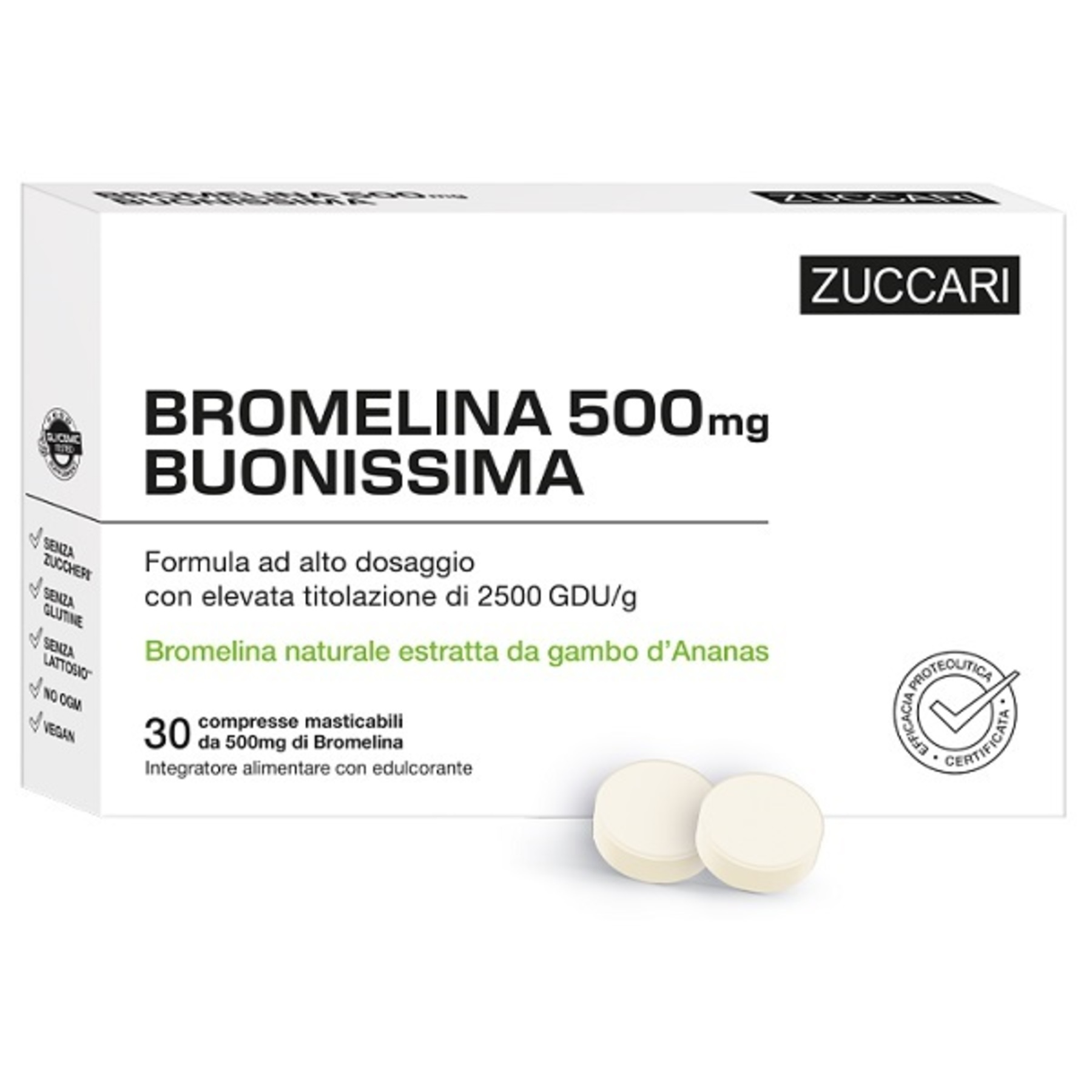 Bromelina 500mg Buonissima Integratore A Base Di Bromelina Naturale Estratta Da Gambo D'ananas 30 Compresse Masticabili
