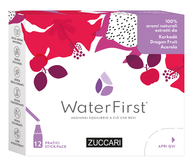 Zuccari WaterFirst Karkadè, Dragon fruit e Acerola 18g - Integratore Bevanda Idratante Naturale