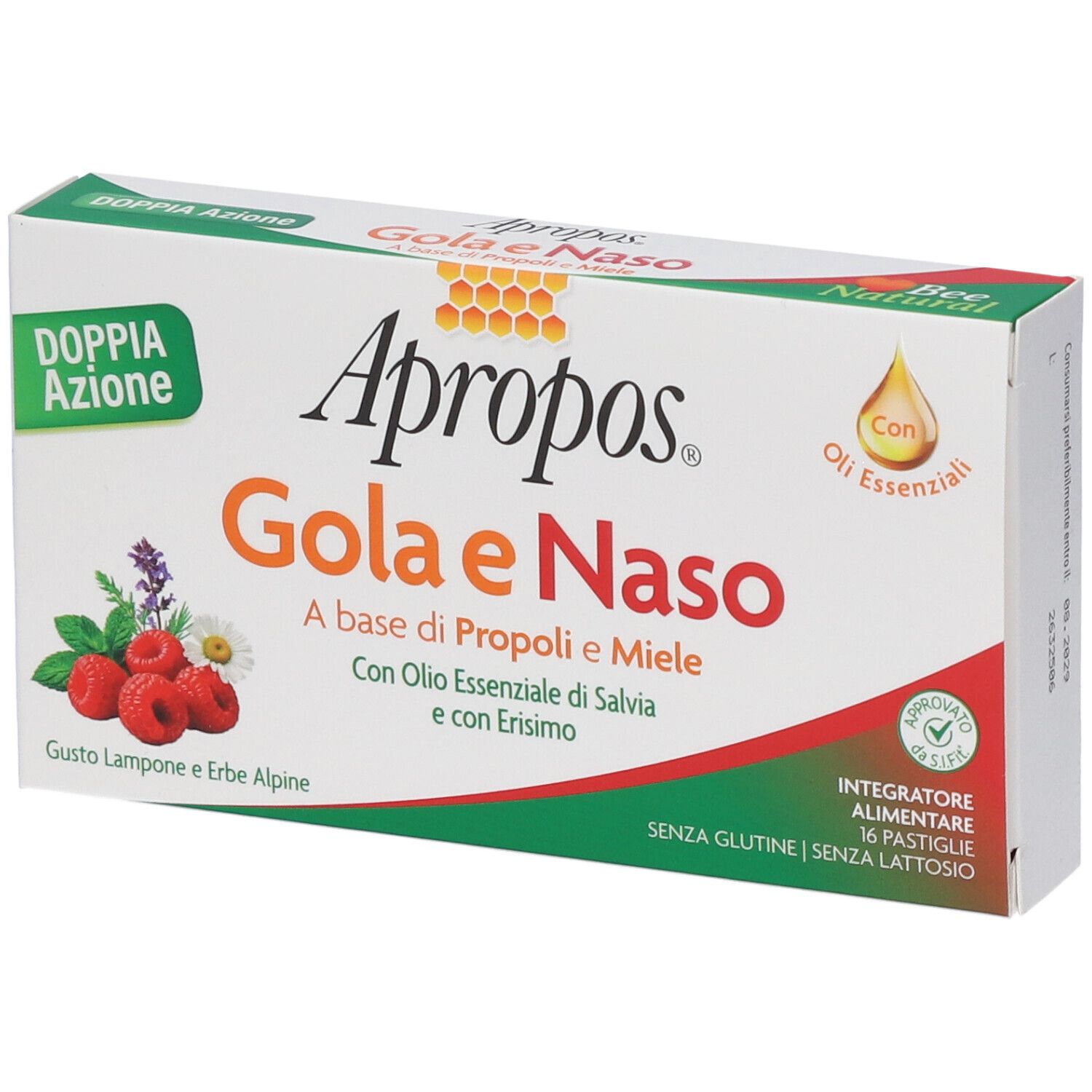 Apropos Gola e Naso 16 Pastiglie Gusto Lampone e Erbe Alpine Integratore Emolliente e Lenitivo