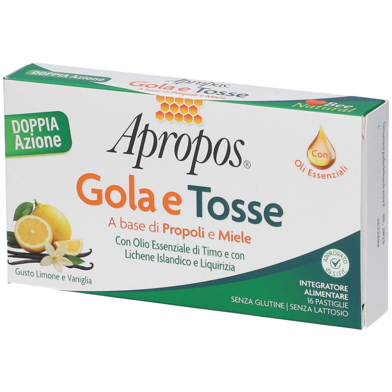 Apropos Gola e Tosse 16 Pastiglie Gusto Limone e Vaniglia Integratore Emolliente e Lenitivo