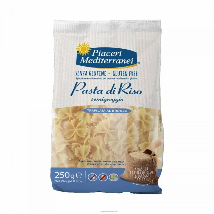 Piaceri Mediterranei Pasta di Riso Semigreggio - Farfalle Senza Glutine, 250g