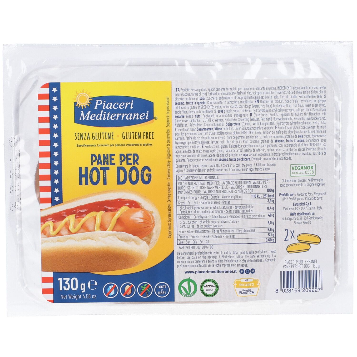 Piaceri Mediterranei Pane Per Hot Dogs Senza Glutine 130 g Snack