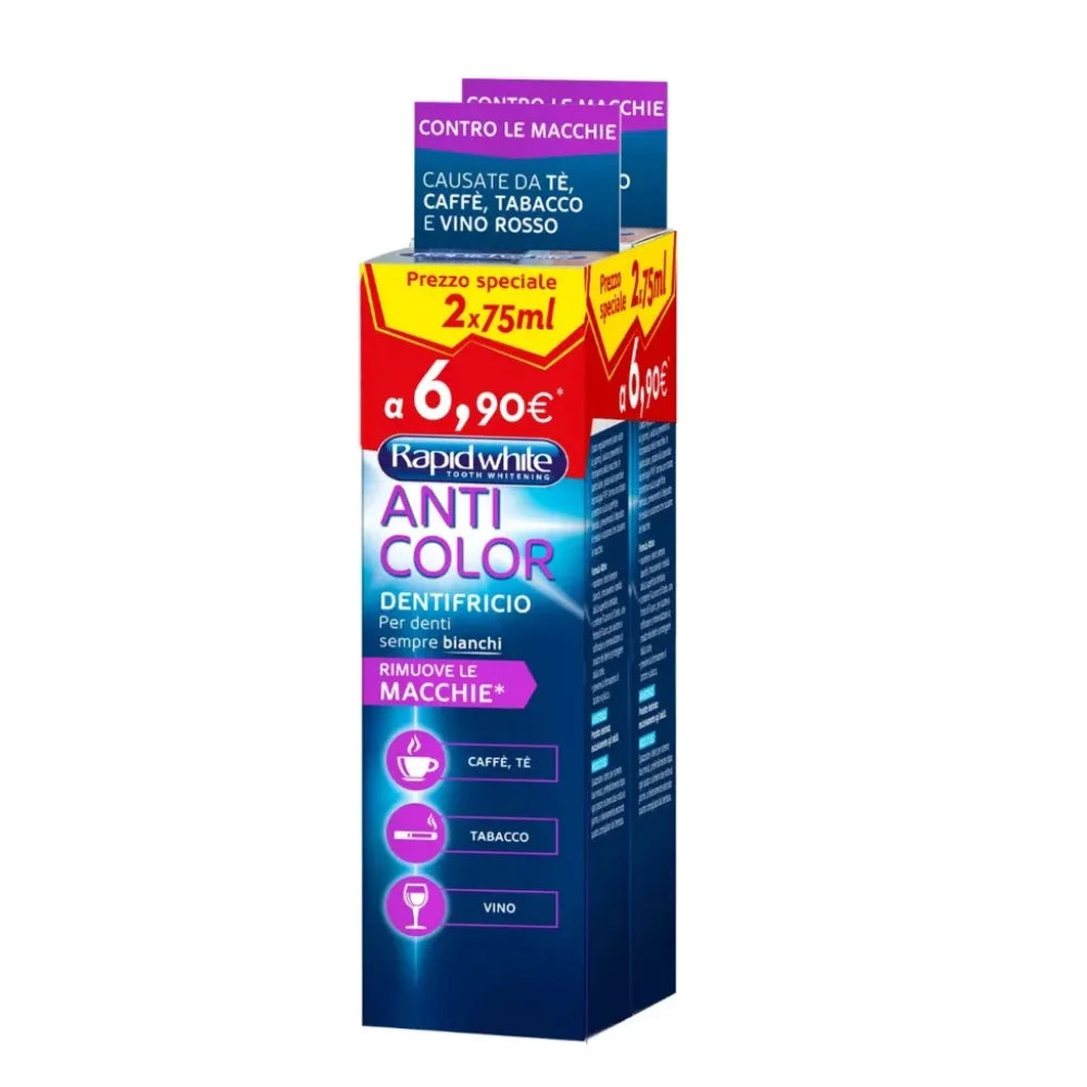 Rapid White Anticolor Dentifricio Sbiancante, 2 x 75ml
