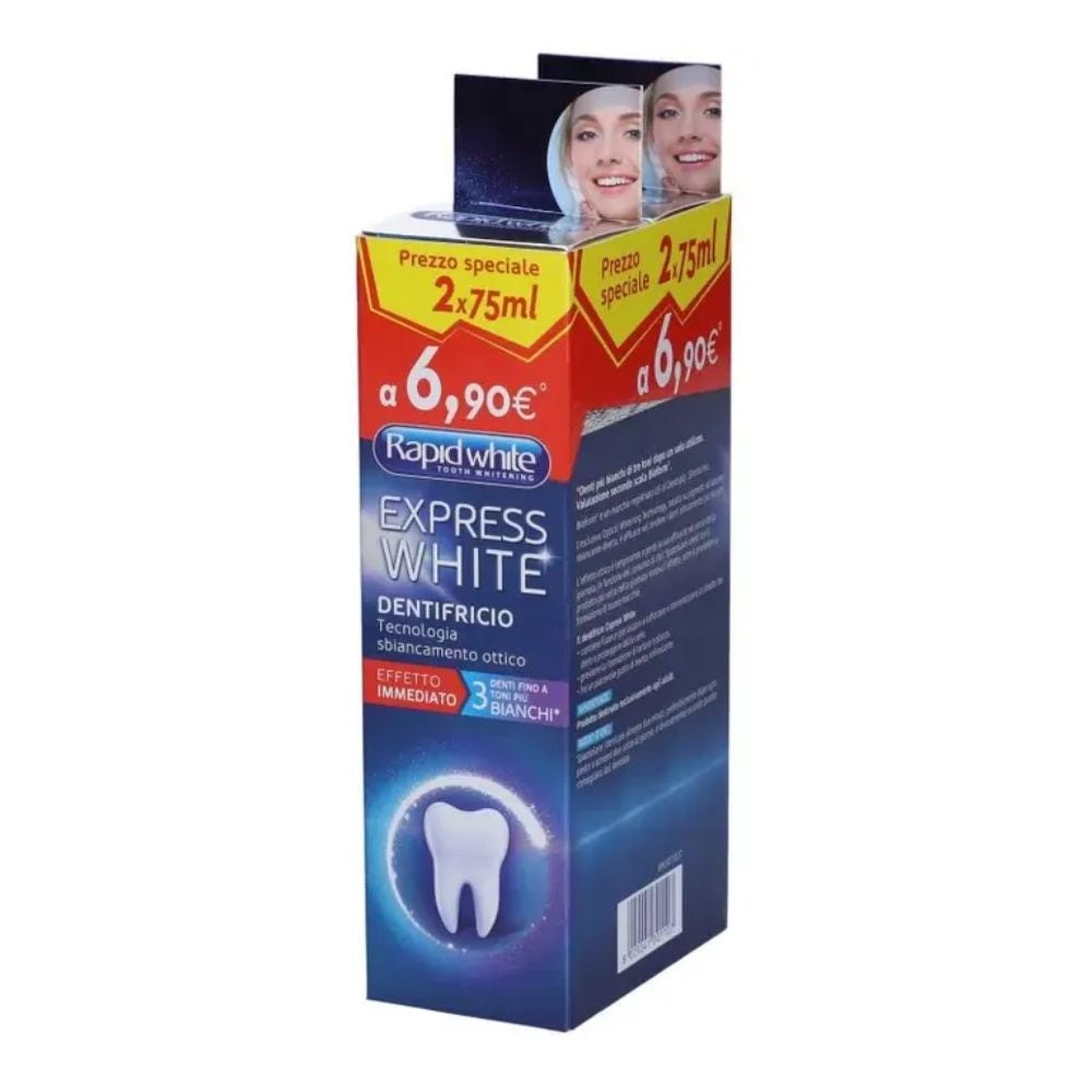 Rapid White Express White Dentifricio Sbiancante, 2 x 75ml