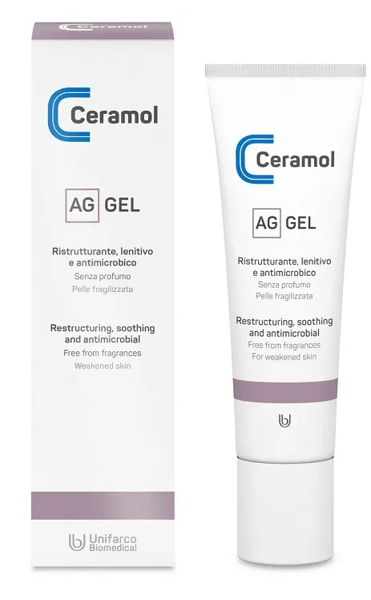 Ceramol AG Gel Ristrutturante, Lenitivo e Antimicrobico 30 ml per Pelle Fragilizzata