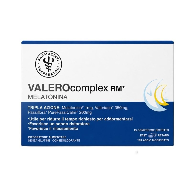LFP VALEROCOMPLEX RM MELATONINA 15 COMPRESSE BISTRATO RIVESTITE CON EDULCORANTE SENZA GLUTINE