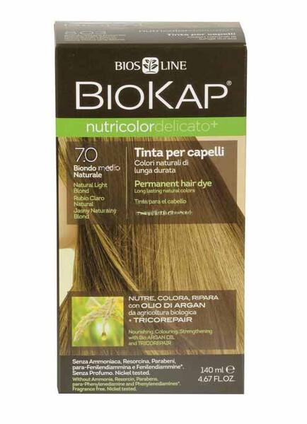 Bios Line Biokap Nutricolor Delicato - Tinta per capelli 7.0 Biondo Medio Naturale, 140ml