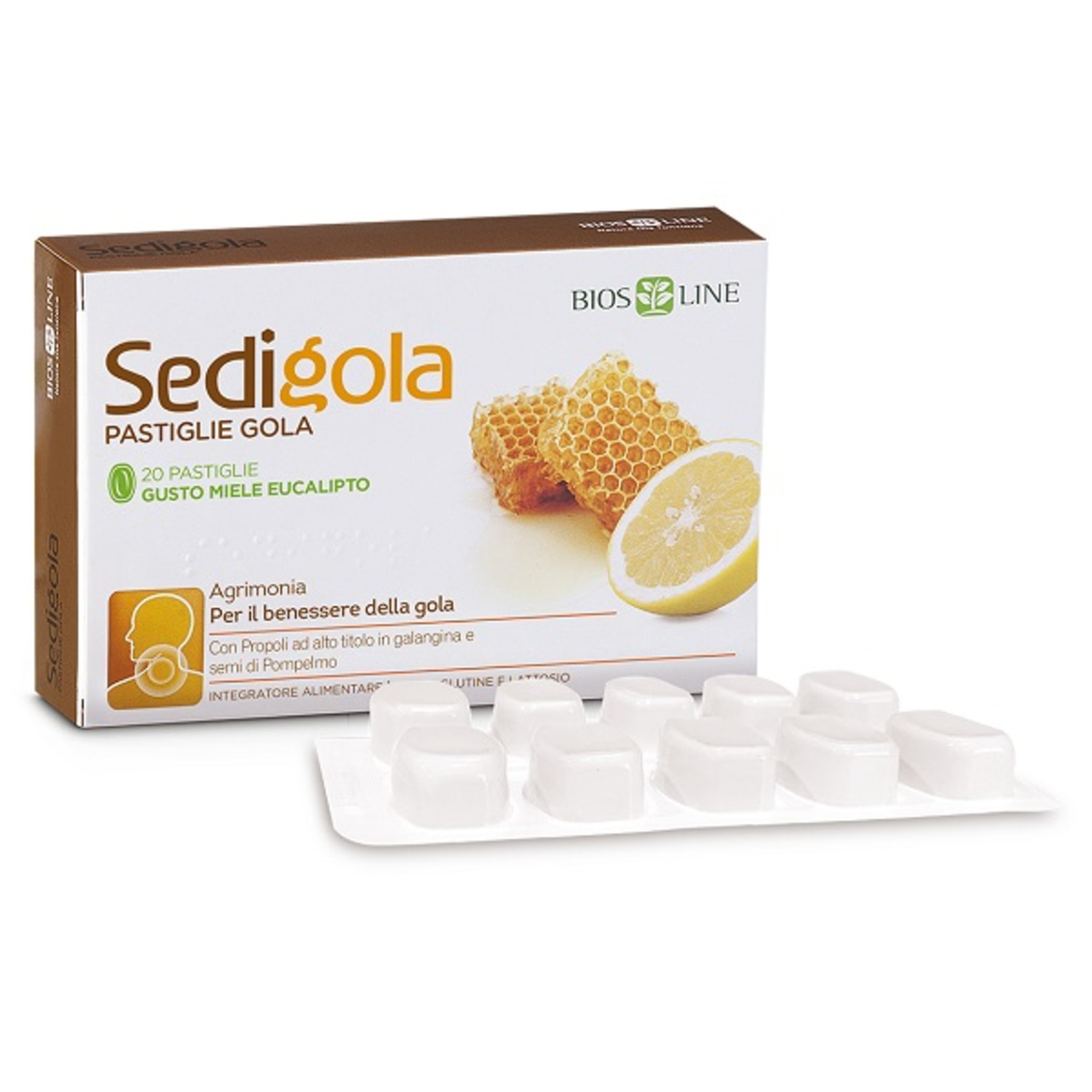 Bios Line Sedigola Pastiglie Gola Miele e Eucalipto, 20 pastiglie