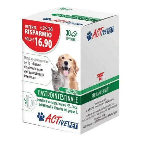 Active Pet Gastrointestinale Integratore Per Cani e Gatti 30 Compresse