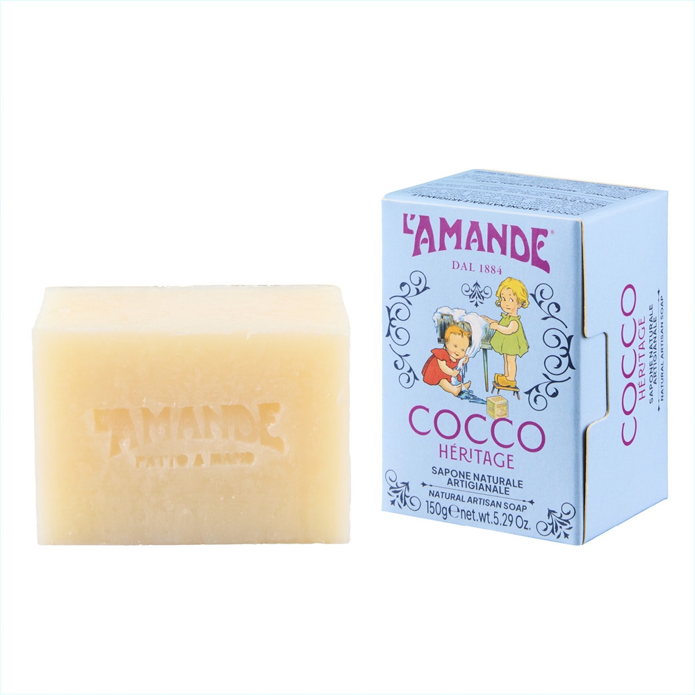 L'Amande Sapone naturale artigianale al cocco detergente per viso e corpo, 150 g