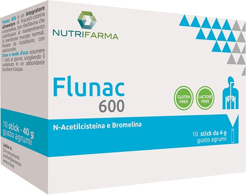 Flunac 600 Integratore Per La Tosse E Il Benessere Delle Vie Aeree 10 Stick X 4 Grammi