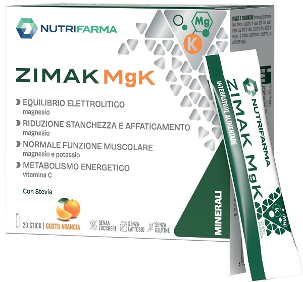 Nutrifarma Zimak MgK Integratore di sali minerali per stanchezza e affaticamento gusto arancia, 20 stick — confronto prezzi