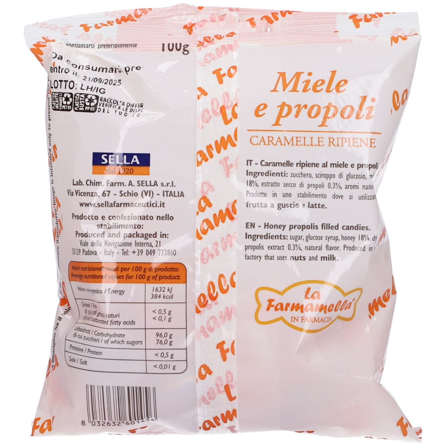 SELLA La Farmamella Caramelle Ripiene Miele e Propoli 100 g