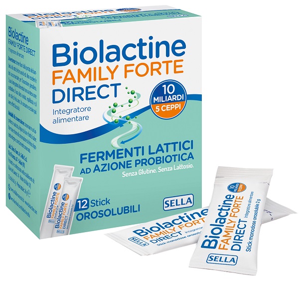 Biolactine Family Forte Direct Integratore Di Fermenti Lattici Ad Azione Probiotica 12 Stick Orosolubili — confronto prezzi