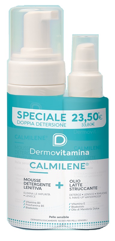 Dermovitamina - Calmilene Olio Latte Struccante + Mousse Detergente Lenitiva Bipack Confezione 2 Pezzi