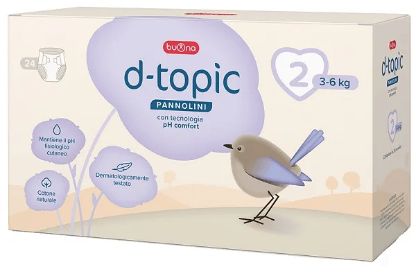Buona D-Topic Pannolini 24 Pannolini Taglia 2 Protezione e comfort per la pelle delicata