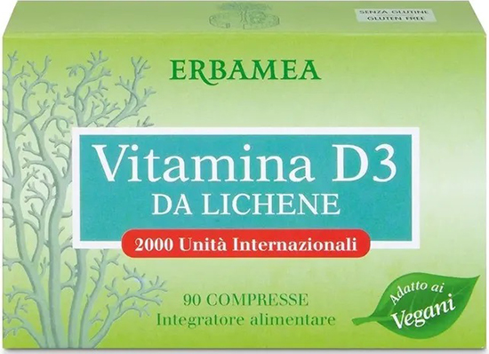 Erbamea Vitamina D3 da Lichene Integratore Alimentare, 90 Compresse