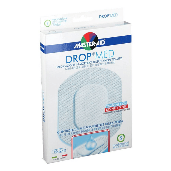 Master-Aid Drop Med Medicazione Traspirante in Tessuto Non Tessuto con Clorexidina 10 x 12 cm 5 Pezzi