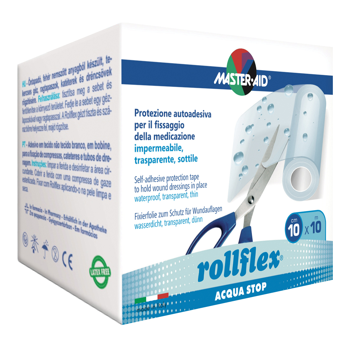 Master Aid Rollflex Acqua Stop Protezione Autoadesiva Per Fissaggio Di Medicazioni 10cm X 10m