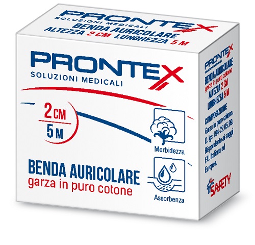 Prontex Benda Auricolare di Garza in puro Cotone, 1cm x 5m