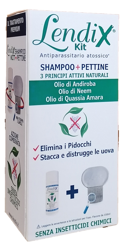 Lendix Kit Antiparassitario Atossico Shampoo 150ml + Pettine Antipidocchi