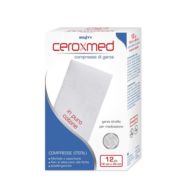 Ceroxmed Compresse di Garza Sterili In Puro Cotone 18x40 cm 12 Pezzi