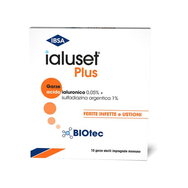 Ialuset Plus Garze Impregnate Sterili per Ferite Infette e Ustioni 10x10 cm 10 Pezzi
