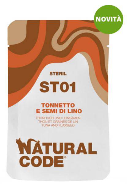 Natural Code Gatto Busta (St01) Adulto Sterilizzato Tonnetto &amp; Semi Di Lino 70 Gr Temporaneamente Mancante Dall'Azienda Produttrice