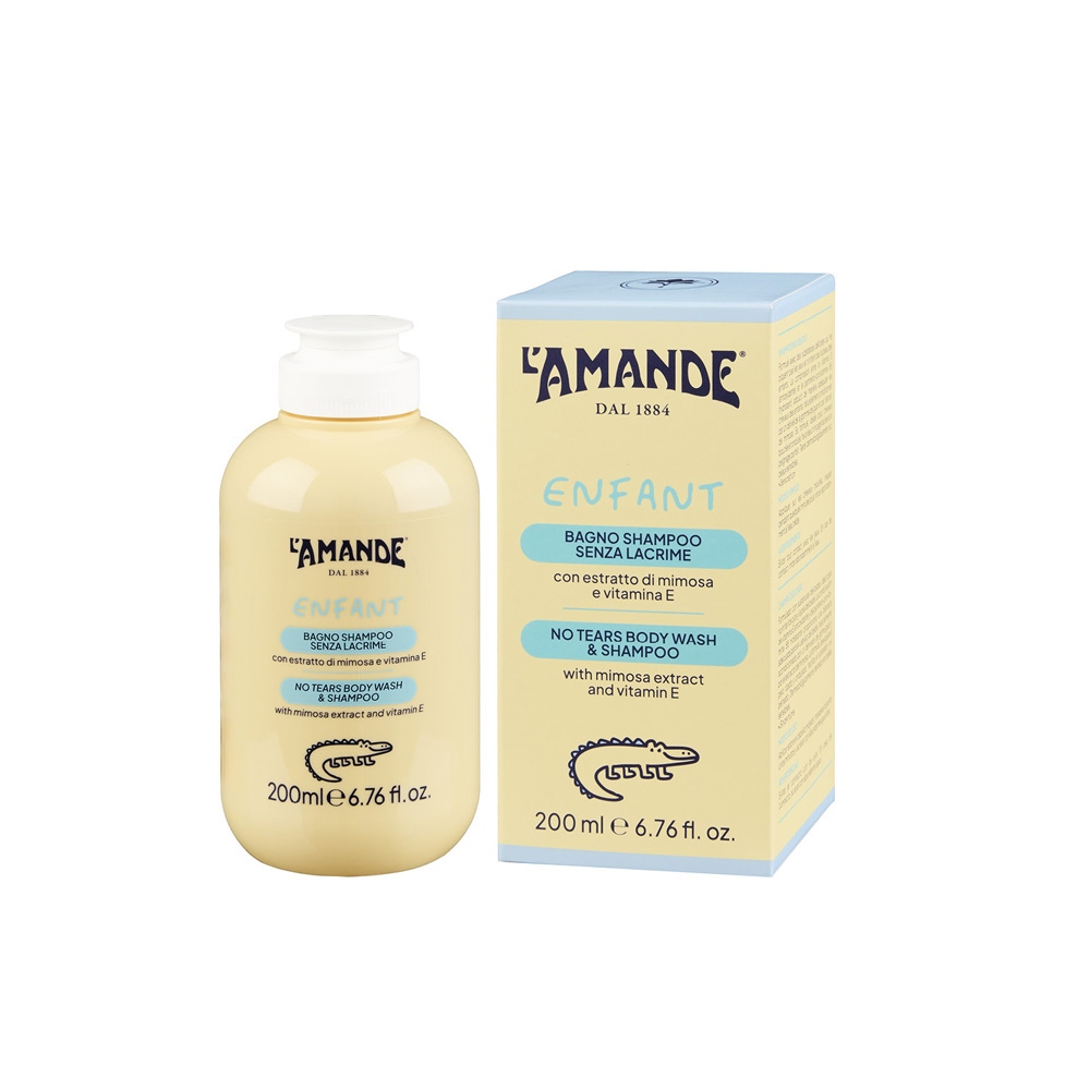 L'Amande Bagno Shampoo Senza Lacrime Detergente delicato per corpo e capelli dei bambini, 200 ml