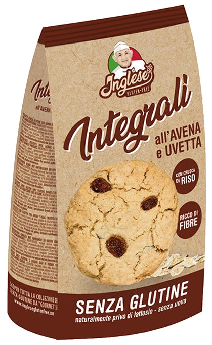 Biscotti senza glutine integrali con Avena e Uvetta - Inglese 300 g