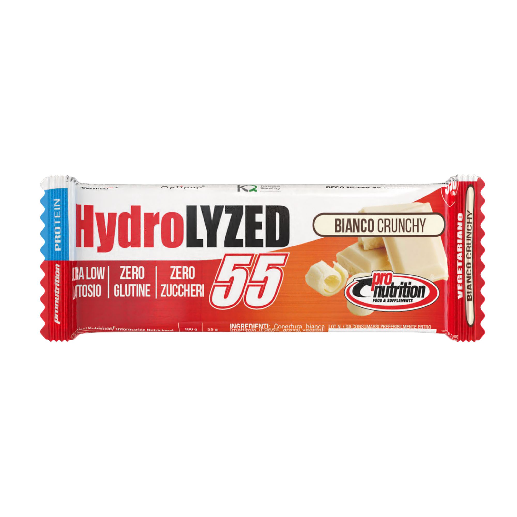 ProNutrition Hydrolized Bar 50% Bianco Crunchy | Barretta Proteica Idrolizzata Zero Zuccheri | 55 g