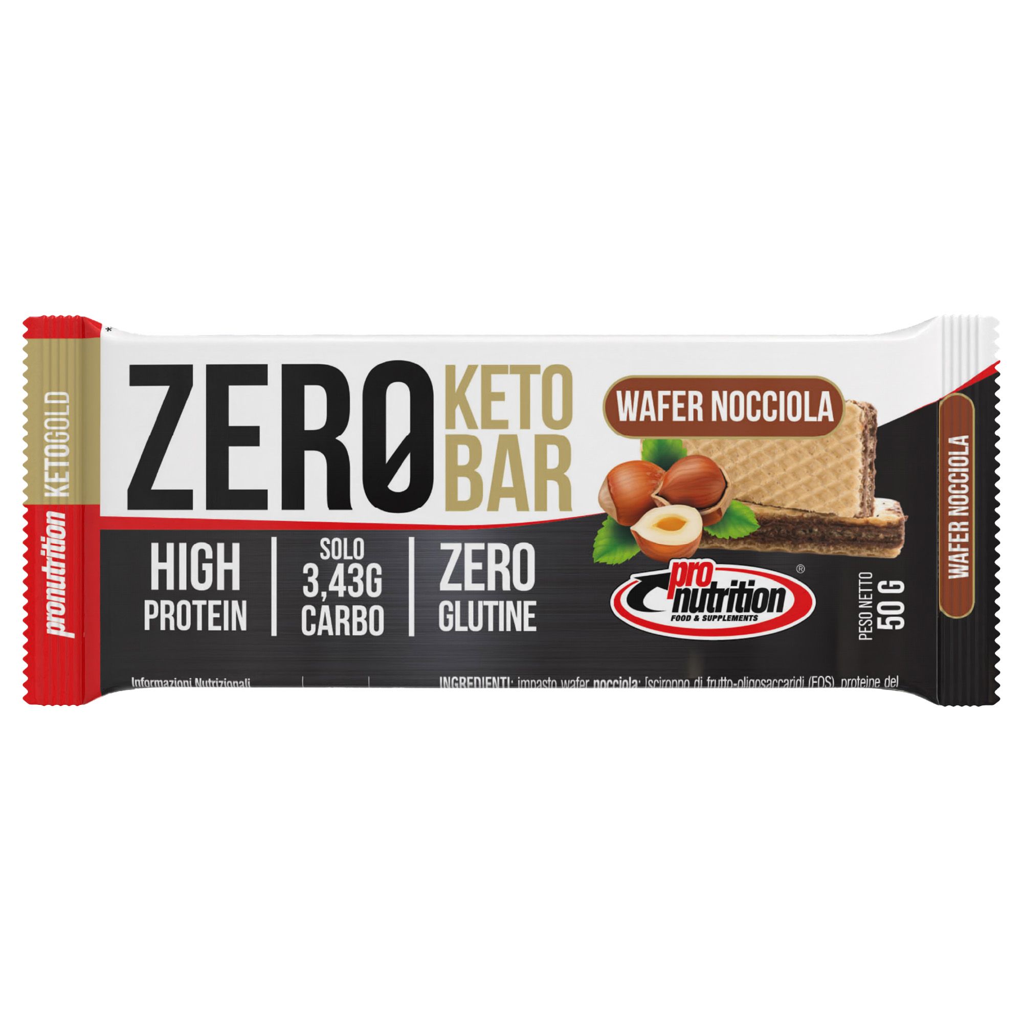Pro Nutrition Barretta chetogenica Zero Keto Bar (50 gr, Wafer nocciola) 50 GR
