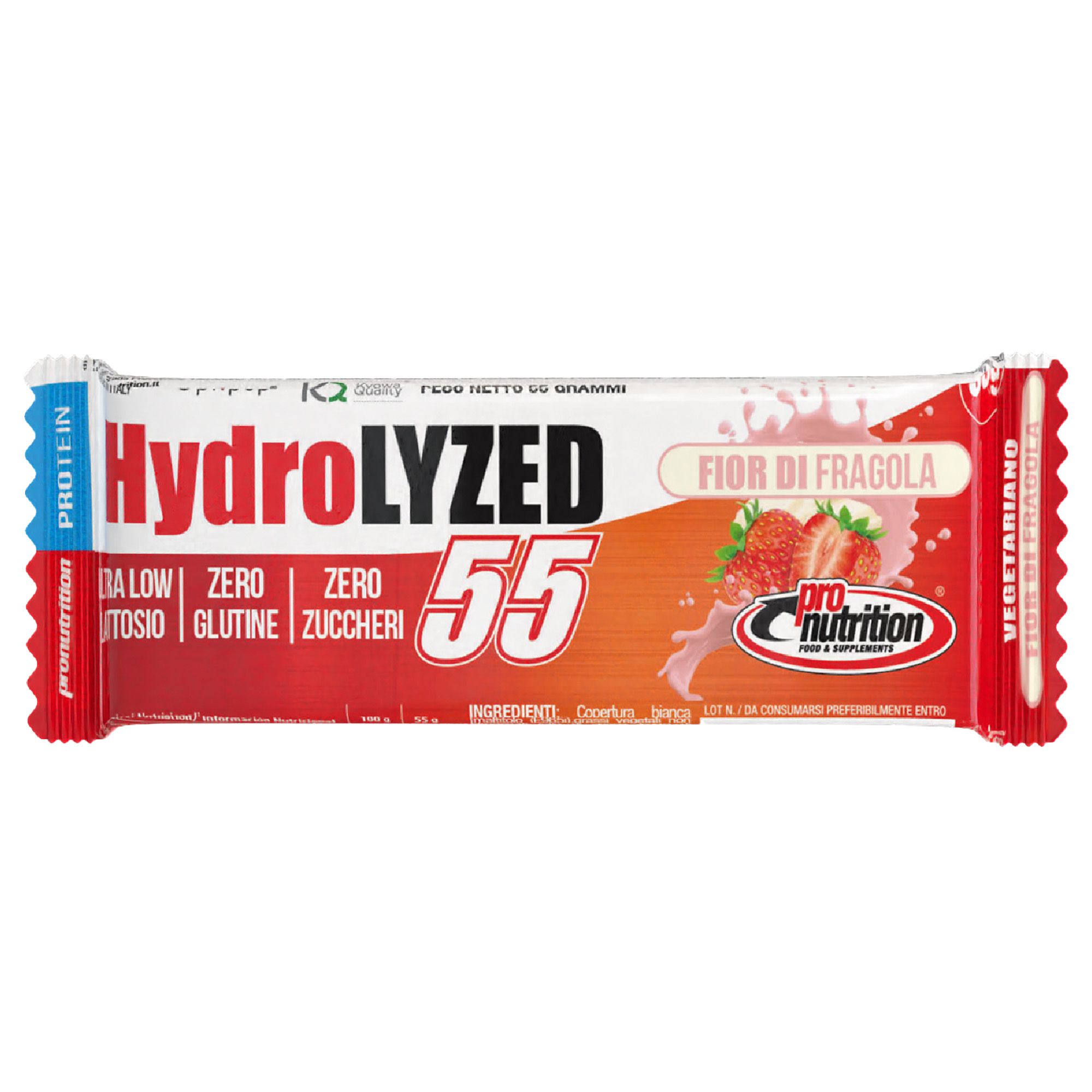 ProNutrition Hydrolized Bar 50% Fior di Fragola | Barretta Proteica Idrolizzata Zero Zuccheri | 55 g