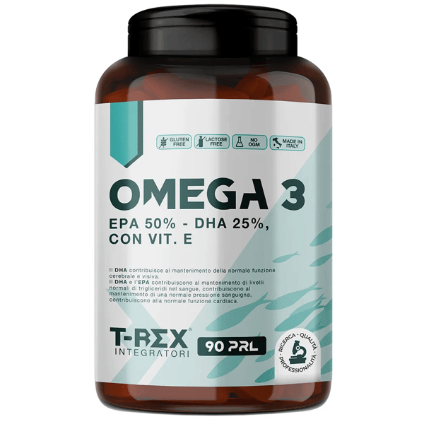 T-Rex Omega 3 Integratore Alimentare Olio di Pesce con Vitamina E 90 Perle