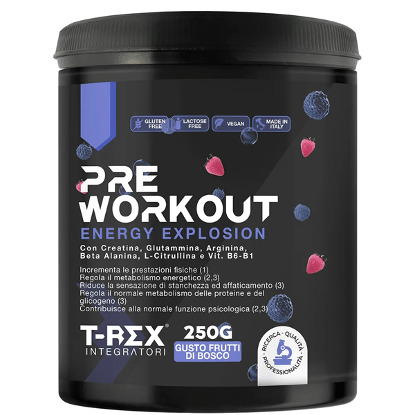 T-Rex Integratore Pre Allenamento per Sportivi Frutti di Bosco 250g