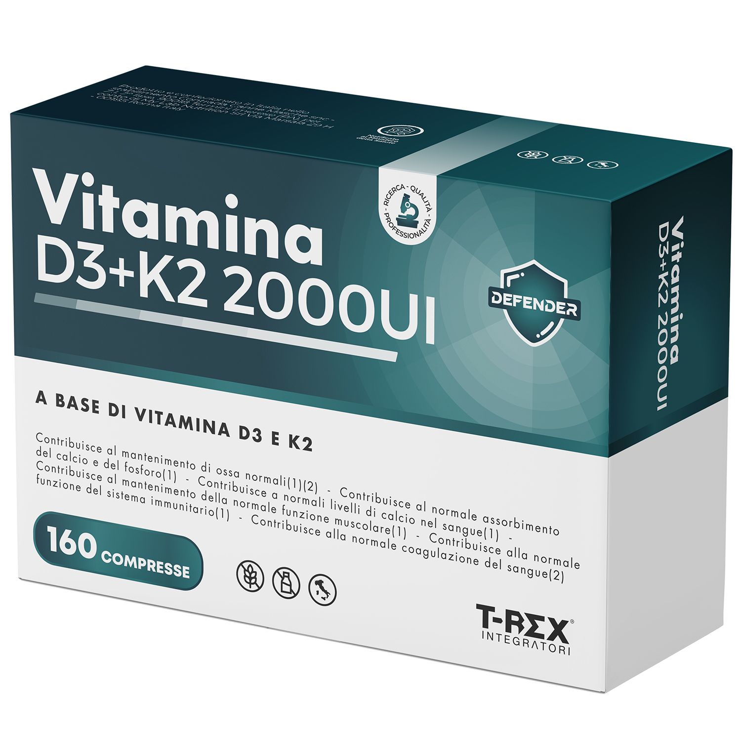 T-Rex Vitamina D3 + Vitamina K2 Integratore ad Alto Dosaggio per Cuore e Ossa, 160 Compresse