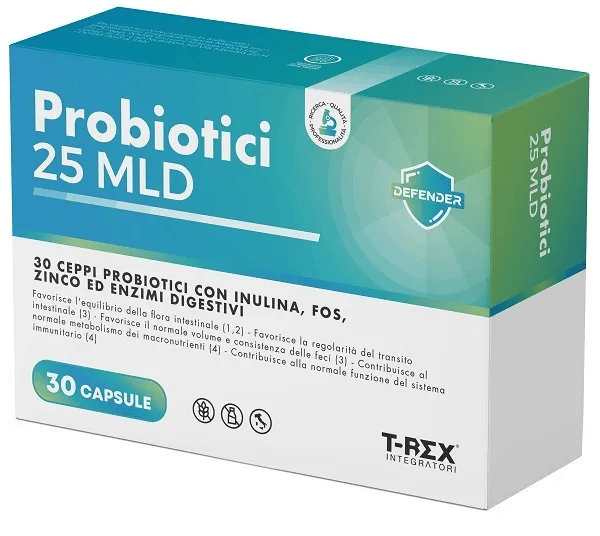 T-Rex Probiotici 25 mld 30 Capsule Integratore per l'Equilibrio della Flora Intestinale